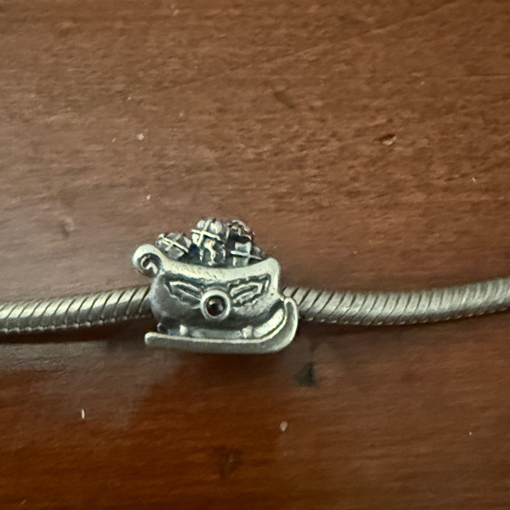 Pandora Santa Sleigh Garnet and Sterling Charm